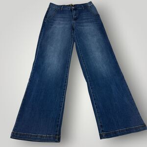 Suzanne Betro Women's Straight Leg Jeans – Size 10 Blue Denim | Embroidered Back